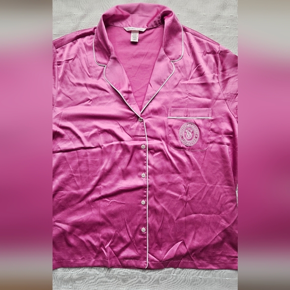 Victoria's Secret Glazed Satin Pink Short Sleeve Pajama Set XL 100% Polyester - Picture 9 of 14